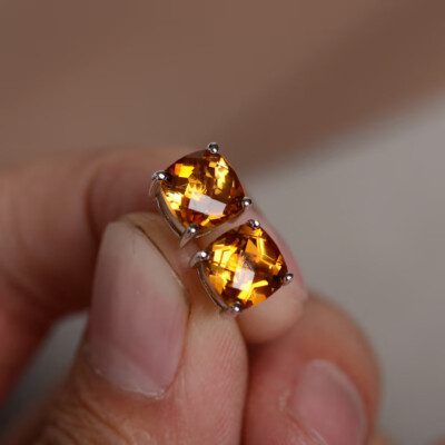 Natural Citrine Cushion Stone 925 Sterling Si...