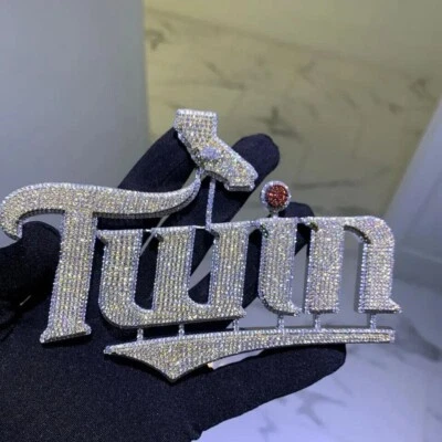 5Ct Round Cut Real Moissanite Custom Letter Name Pendant 14K White Gold Plated - Image 1 of 4