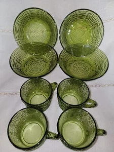 4 Vintage Anchor Hocking Avocado Green Soreno 6" Bowls & 4 Coffee Mugs - Picture 1 of 10