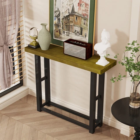 Rustic Narrow Console Table Thick Top Wooden Sofa Side Table fr Entryway Hallway Cover