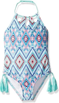 Traje de baño Seafolly para niñas 236087 Big Key Hole Tank de una pieza azul esmeralda talla 16 Foto 1 de 2