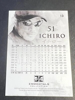 2013 Leaf Ichiro Immortals BLANK FRONT MISSING Serial # Base Card 51 #13 - Image 1 of 2