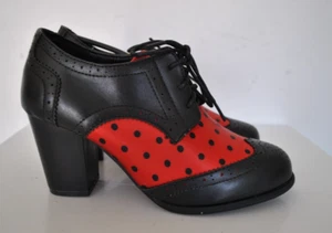 Schwarze Vintage Designer Damen Brogan POLKA Heels Brogues Gr. 4 (37) Lindy Bop - Bild 1 von 6