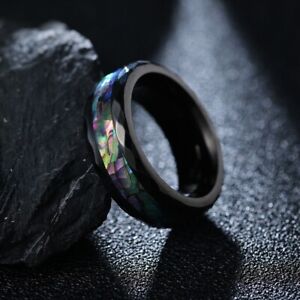 Mens Black Tungsten Carbide Abalone Seashell Band Ring Size 8 9 10 11 12 New