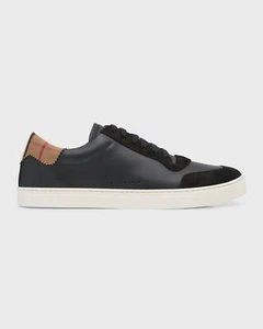 Burberry Men's Robin Vintage Check Panel Leather Low-Top Sneakers US Size 10 - Picture 1 of 6