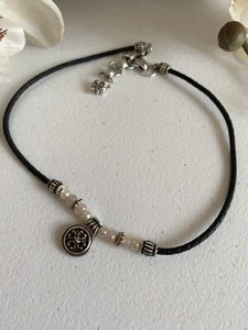 Brighton Necklace Rose quartz and silver beads on chic black leather necklace - Picture 1 of 6