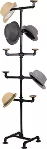 MyGift 10-Hook Industrial Black Metal Pipe & Brown Wood Hat Tree Stand - Picture 1 of 6