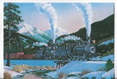 NOS LEANIN' TREE Christmas Card 7x5 TRAIN Sunrise Over Boreas Pass Railroad - Image 1 of 3