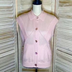 Crush Cashmere Ballet Pink 100% Cashmere Collared Sweater Vest 1 S - Picture 1 of 11