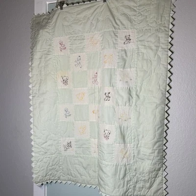 Manta Cuna Edredón Bebé Niños Animales Bordada a Mano Vintage LEER Foto 1 de 4