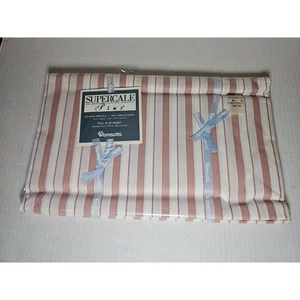 Wamsutta Supercale Plus Stripe Full Flat Sheet Mauve White Striped NOS Hudsons - Picture 1 of 9