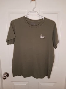 AUTHENTIC STUSSY Tee Olive Size Medium Large Back Hit Small Chest Hit - Picture 1 of 5