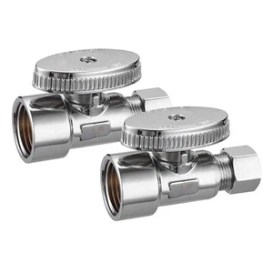 2 Pack Brass 1/2 Inch FIP x 3/8 Inch OD Compression Quarter Turn Straight Wat... - Picture 1 of 6