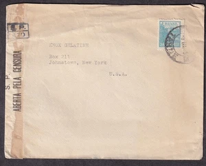 Brazil 1945 WWII censor cover I Zolko Sao Paulo to Knox Gelatine Johnstown NY - Picture 1 of 2