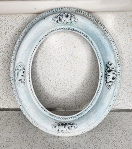 Antique White Barn Wood & Gesso Wall No Glass Bubble Oval Picture Frame Distress - Picture 1 of 6