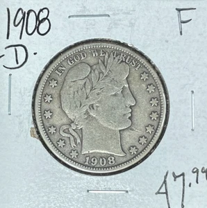 1908-D BARBER SILVER HALF DOLLAR ~ FINE~NICE COIN~ - Picture 1 of 2