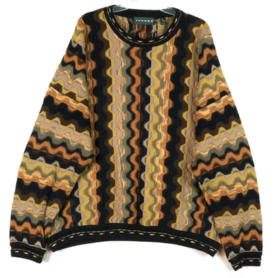 Vintage Tundra Canada 3D Knit Sweater Mens 2XL Brown Gold Black Textured Chunky - Image 1 of 4