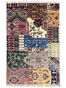 Hand-Knotted Afghani Chobi Ghazni Wool Rug | Patchwork Design | 4′ x 6′ - Picture 1 of 5