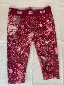 Nike Girls Dri-Fit Capri Leggings Size XS (6-7) Pink Purple Splatter Print Logo - Picture 1 of 5