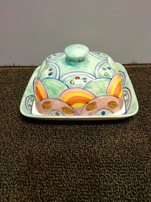 Gall & Zick 6"X 5" Handpainted Multicolored Covered Dish  - Image 1 of 4