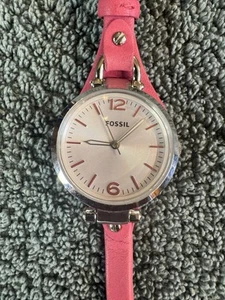 Womens Fossil Georgia ES3299 Watch Pink Leather Band Silver Dial New Battery - Picture 1 of 4