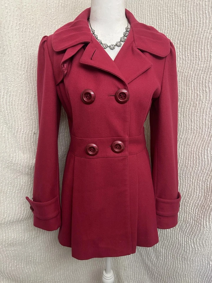 Guess Pink Wool Blend Peacoat Size Large Y2K Magenta Flare Waist Coquette - Image 1 of 4