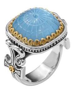 Konstantino Dome Silver 18k Gold MOP Blue Spinel Ring DKJ971-628 S7 MSRP $950 - Picture 1 of 4