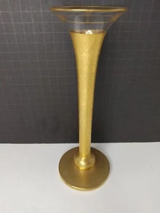 Vintage Crystal Glastonbury Lotus Crystal Fluted Gold Flower Vase 10" - Picture 1 of 15