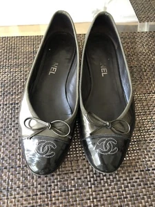 Chanel Black and Dark olive patent leather metallic Ballet Flats size 38.5 - Picture 1 of 8