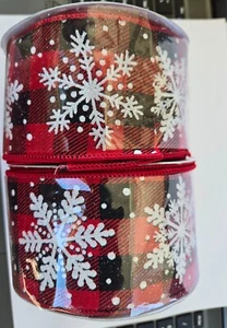 2 Expressions Christmas Ribbon 2.5"x10 Yds. EA. Beautiful Red Plaid & Snowflakes - Picture 1 of 4