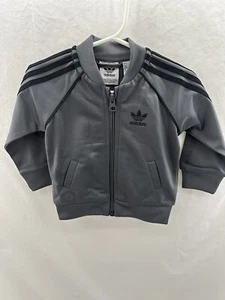 Adidas Infant Track Suit 6M Gray Black Stripes Lightweight - Picture 1 of 11