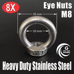 8X M8 TUERCAS PARA OJOS Resistencia ACERO INOXIDABLE Elevación Techo Estante Barco Sombra Vela 8mm - Imagen 1 de 1