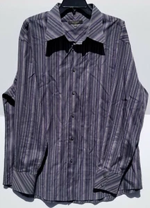 Mondo Di Marco Long Sleeve 17 1/2" Button Shirt Black Purple Gray 80's 2-Ply - Picture 1 of 5