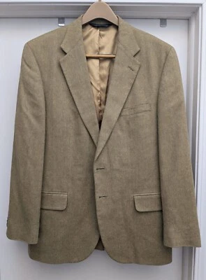 Lands' End 100% Silk Mens Sport Coat Blazer Jacket Beige Green Yellow 42R - Изображение 1 из 4