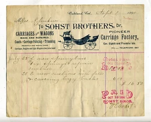 BILLHEAD -CALIFORNIA - OAKLAND --1894 - CARRI CARROZZA ILLUSTRATI - Foto 1 di 2