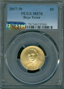 2017 D BOYS TOWN $5 GOLD PCGS MS70 MAC FINEST MAC SPOTLESS * - Picture 1 of 2