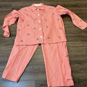 Women’s Mureli Linen Blend Outfit Size Med 2 Piece Bumble Bee Vintage - Picture 1 of 18