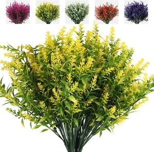 8 Bundles Artificial Lavender Flowers for Outdoor Decoration, UV Resistant Fake - Picture 1 of 7