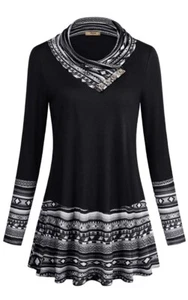 Women Black Small Tunic Top Cowl Neck Long Sleeve Shirt New W/Tags - Picture 1 of 3