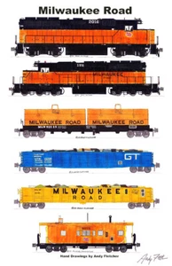 Póster de ferrocarril Milwaukee Road tren de acero de 11""x17"" firmado por Andy Fletcher - Imagen 1 de 1