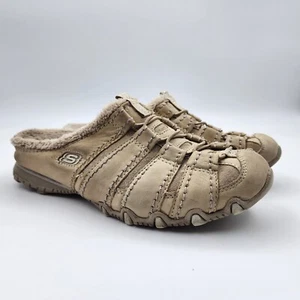 Sketchers Leather Slip On Mules Shoes Faux Fur Suede Shearling Beige Womens US 7 - Picture 1 of 13