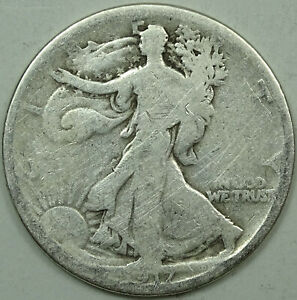 1917-D 50c Walking Liberty Half Dollar, Walker Half, 90% Silver, #304