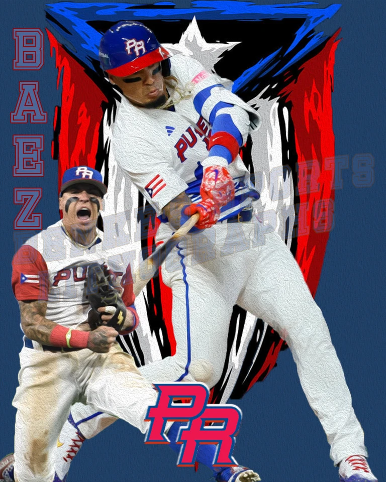 WBC Puerto Rico Lithograph print of Javier Báez  2023 - Image 1 of 1
