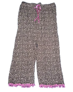 Quacker Factory 1X Dreamables Animal Print Lounge PJ Pants Pink PomPom Ball Trim - Picture 1 of 7