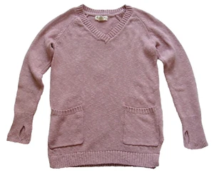 Dakini Akini Dusty Rose Pink V Neck 100% Cotton Sweater Pockets M Medium - Picture 1 of 5