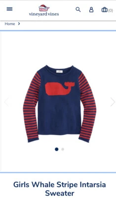 NUEVO CON ETIQUETAS VINEYARD VINES Suéter Intarsia Niñas Grande Azul Rojo Rayas Ballena 14 Foto 1 de 4