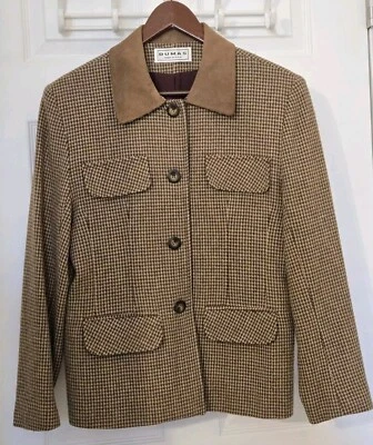 Винтажный женский шерстяной блейзер DUMAS с полной подкладкой и замшевым воротником сделано в США размер 8  - Изображение 1 из 4