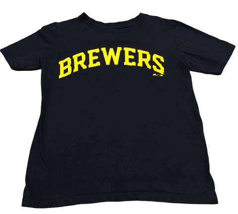 Milwaukee Brewers Boys Shirt Small Size 8 Blue Yellow MLB Yelich Youth Kids Cover