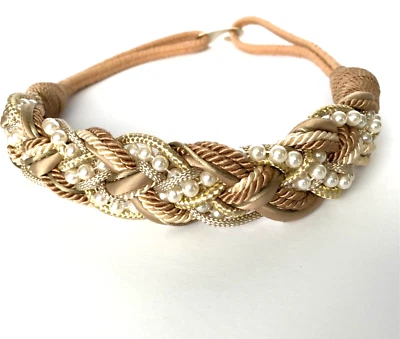 Cinturón Vintage Artesanal Perla Cuerda Taupe Beige Imitación Perla Foto 1 de 4