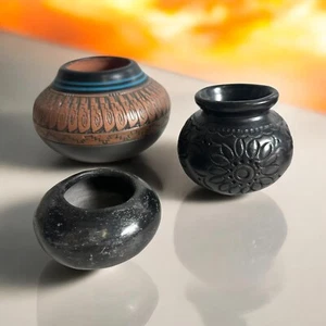 3- Navajo Hand Crafted Pottery Hand Etched Red Clay Pot/Vases - Picture 1 of 16